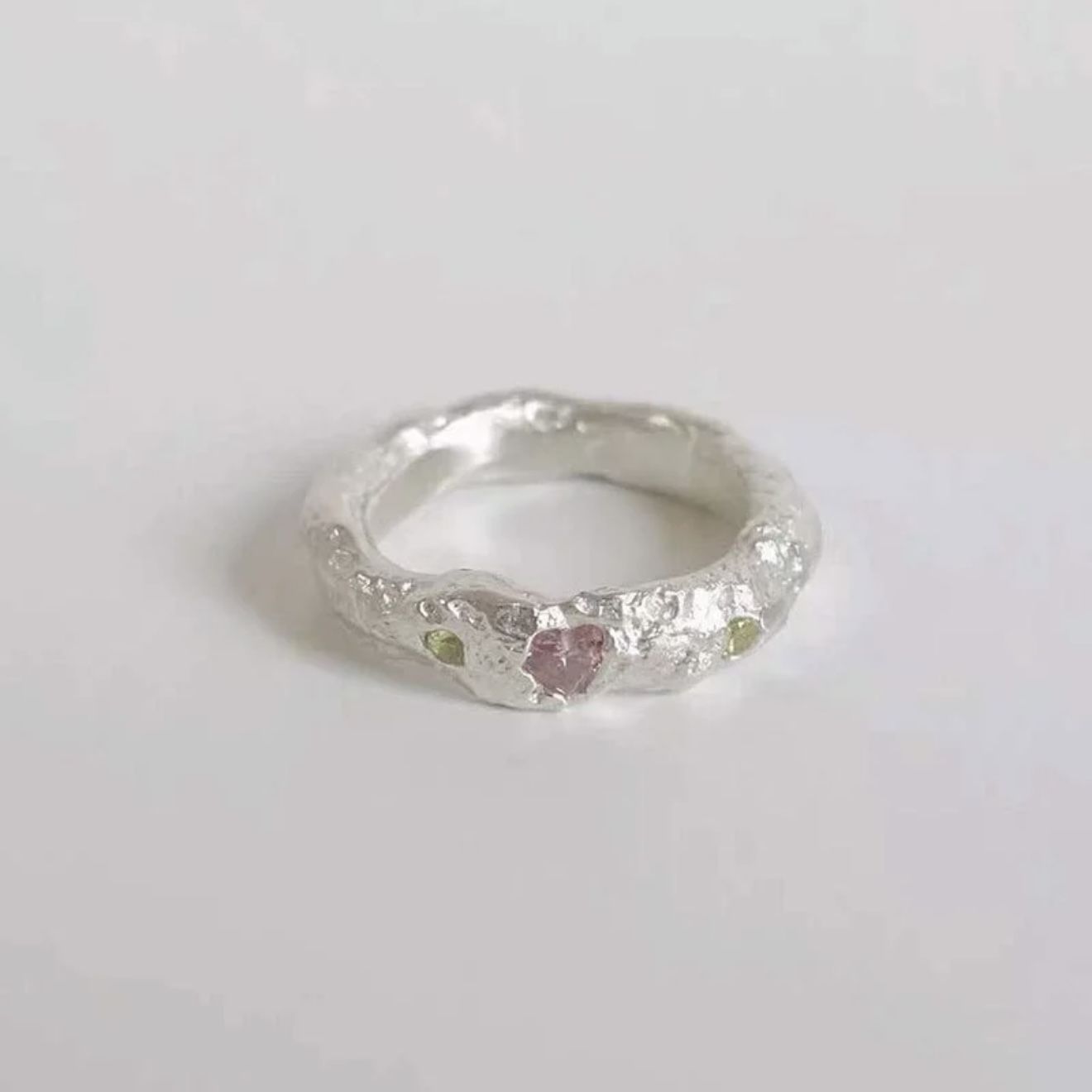Pink-green rhinestone ring